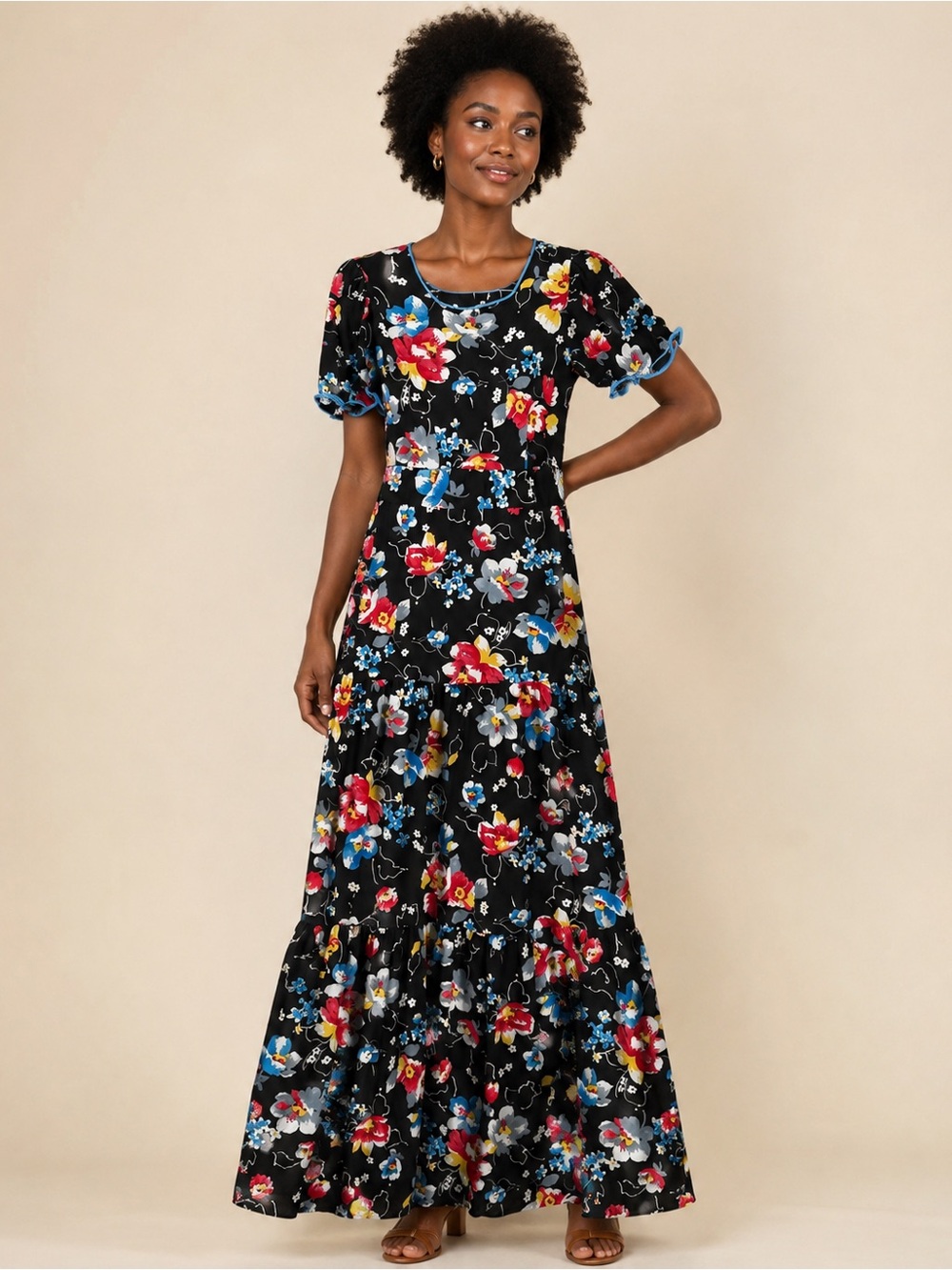 Vintage Peggy Baker Maxi Dress Floral Detail Cottage